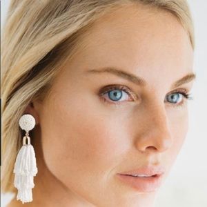 Panacea beaded white tassel earrings